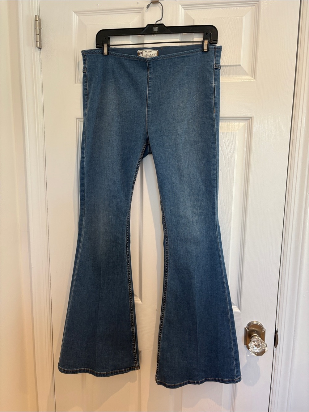 Free People High-Rise Flare Jeans in Medium Blue Denim